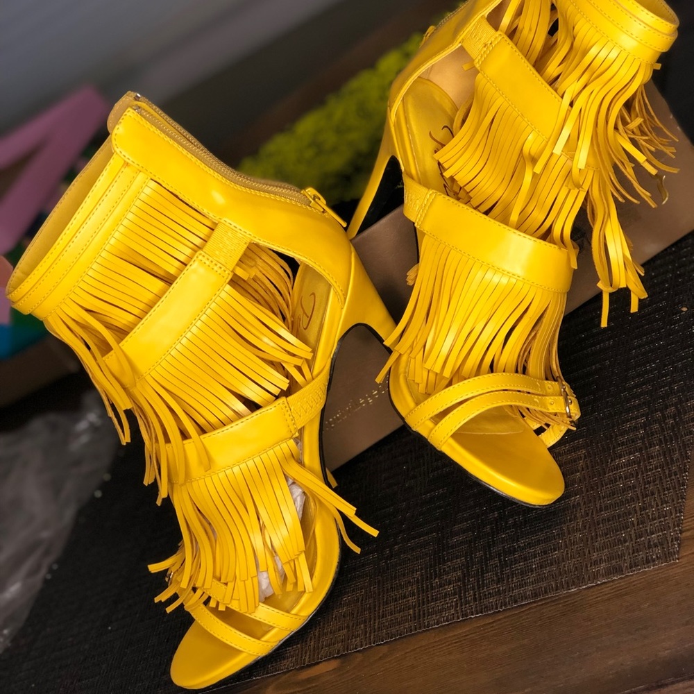 Yellow privilege fringe heels